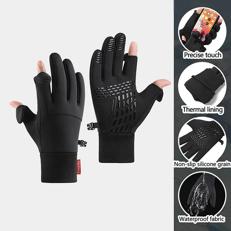 XANES Winter Warm Bike Gloves Touch Screen Outdoor Windproof Waterproof Cold-proof Gloves for Driving Cycling Fishing Skiing