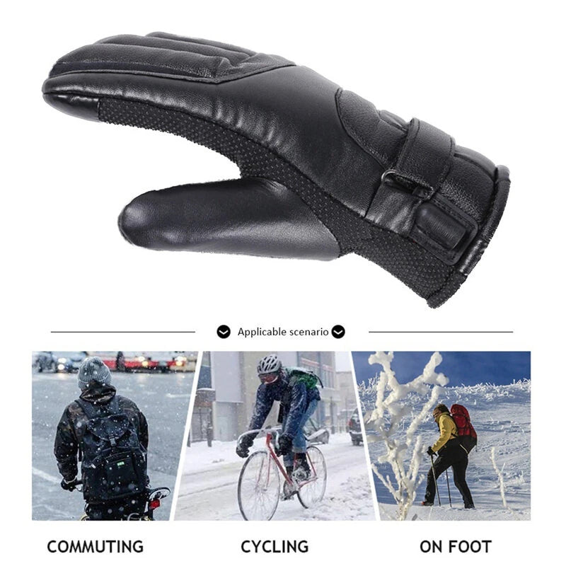 TENGOO USB Electric Heated Thermostatic Gloves Waterproof PU Touchscreen Heated Gloves Winter Motorcycle Riding Hand Warm Gloves