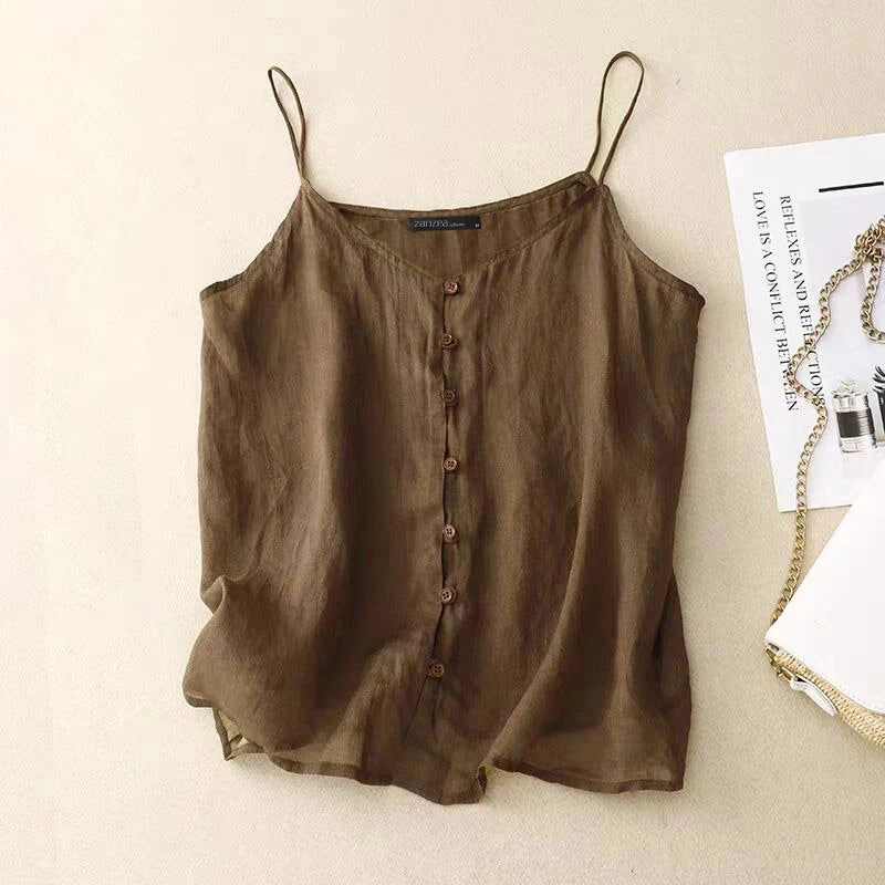 ZANZEA Womens Spaghetti Strap Camisole Summer Tank Tops V Neck Casual Slip Blouse Streetwear