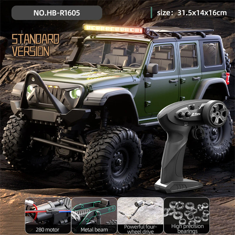 HB Toys RTR R1604/5/6 1/16 2.4G 4WD RC Car Full Proportional Rock Crawler LED Light Off-Road Climbing Truck Vehicles Models Toys