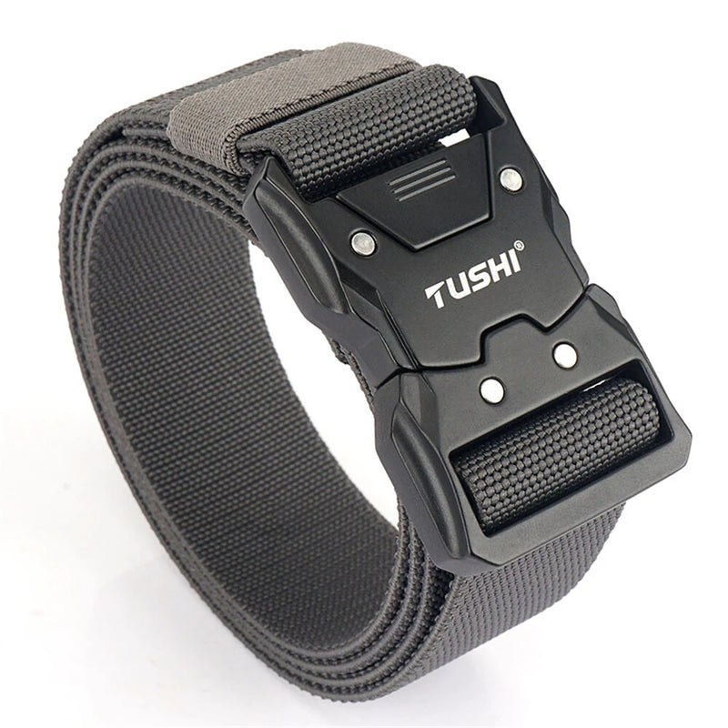 TUSHI 125cm Quick Release Tactical Belt Men Metal Buckle Nylon Elastic Girdle for Military Training Hiking Outdoor Work