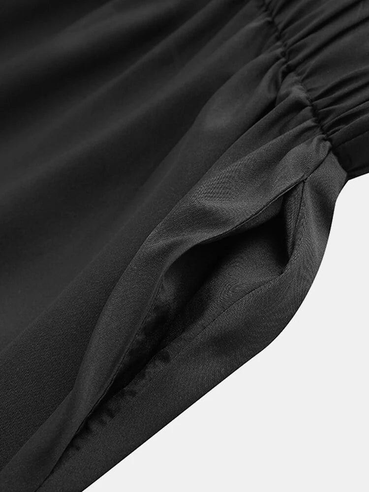 INCERUN Men Black Pant Fashion Casual Loose Fit Irregular Pant Skirt Spring Summer Mens Elastic Black Streetwear Pants