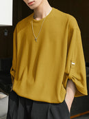 INCERUN Mens T-Shirt Solid Color Knitted Summer Casual Men Clothing Tops