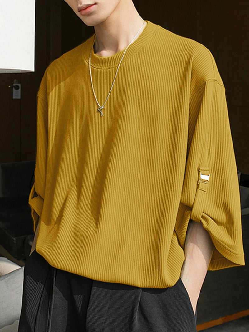 INCERUN Mens T-Shirt Solid Color Knitted Summer Casual Men Clothing Tops