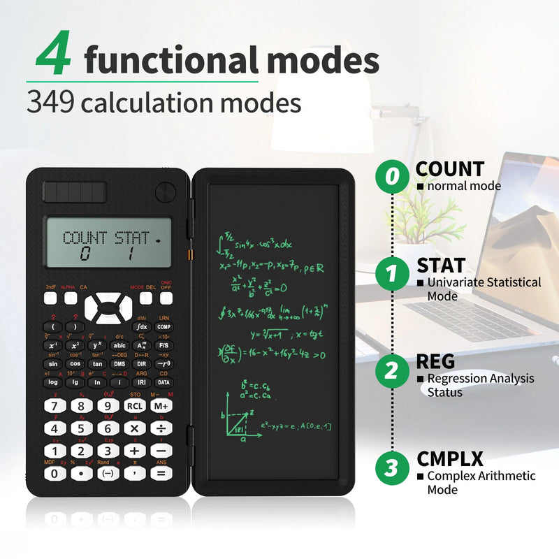 NEWYES 991MS 6.5 Inches Scientific Calculator with LCD Writing Tablet and 349 Functions Solar Energy Science Calculators Notepad Professional Foldable Calculators for School Students Office Assistant