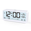 LCD Smart Digital Alarm Clock with Large Display Thermometer Hygrometer Anti-Slip Bottom with Night Light Battery Operated Safe Rounded Corners Design for Home Office Bedroom