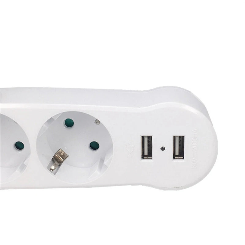 1PCS Dual USB Ports 1 to 3 Way EU Standard Power Adapter Socket Strip Porous Terminal Board 16A Conversion Plug