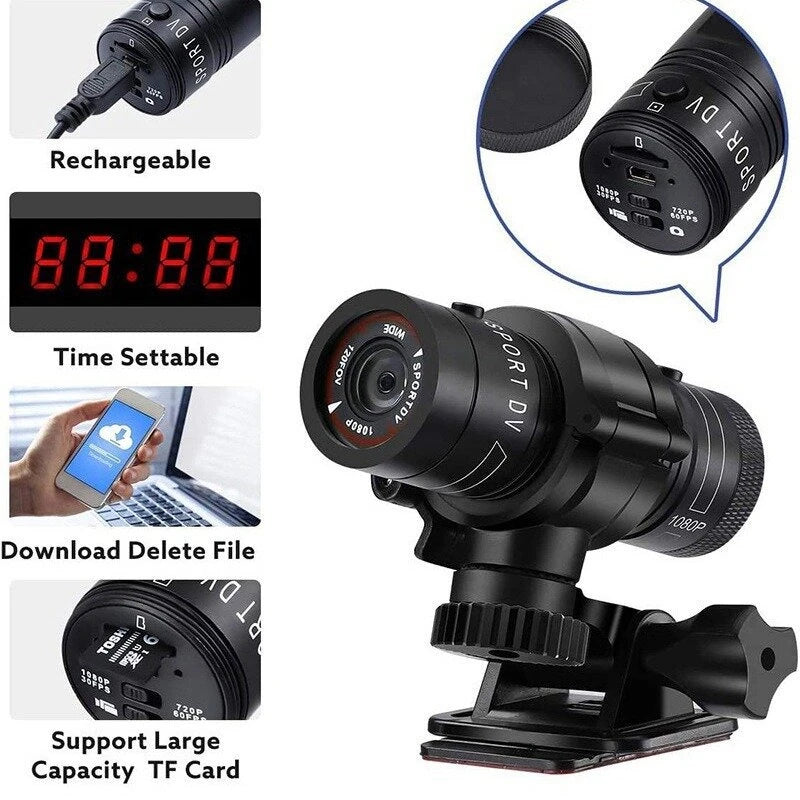 XANES 1080P Bicycle Helmet Camera 120 Wide Angle Bicycle Sports Camera IPX6 Waterproof Mini Motorcycle Helmet Camera Car Video Recorder Outdoor DV Video Camera