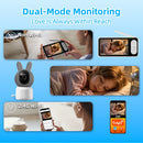 RH-BM16 Tuya WiFi Baby Monitor with 5-Inch 1080P HD Display PTZ Camera Night Vision Two Way Audio Temperature Sensor Built-in Lullabies Smart Home Baby Monitoring Set
