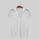 INCERUN Men Fashion Stripe Short Sleeve T-shirt Summer See-through V-neck Tee Solid Color Mens Top