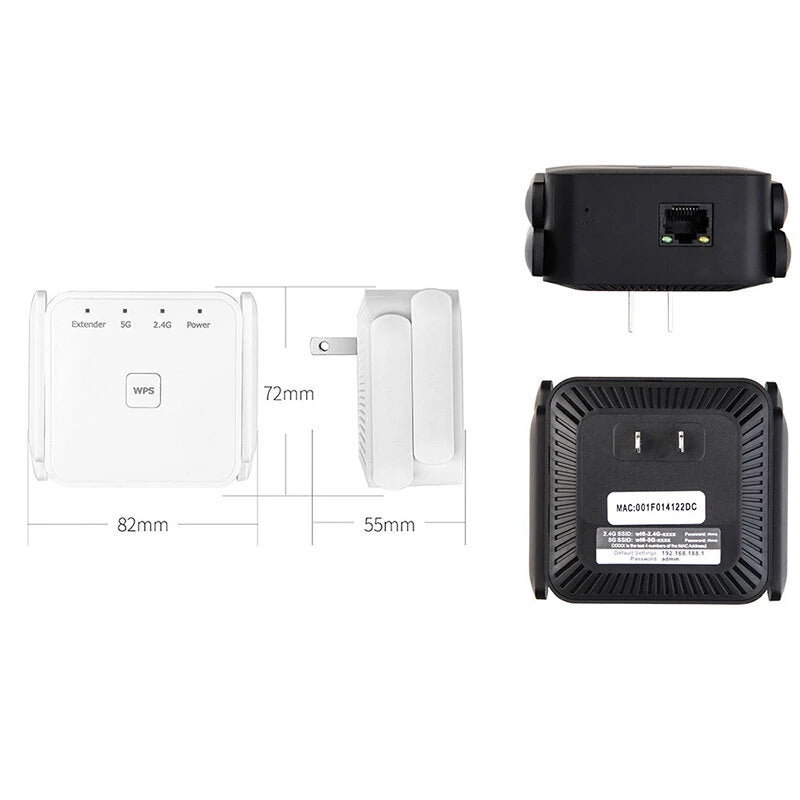 AC1200 Dual Band WiFi Repeater Wi-Fi Booster WiFi Extender Amplifier 2.4G/5GHz Wi-Fi Signal Booster with 4 Antennas Long Range Network Access Point