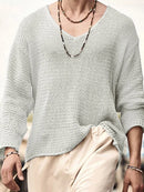 Mens Solid Long Sleeve V-neck T-shirt