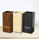 Creative Wooden Pen Holder Clock USB Voice Control Digital Pen Holder Alarm Clock LED Pencil Organizer with LED
