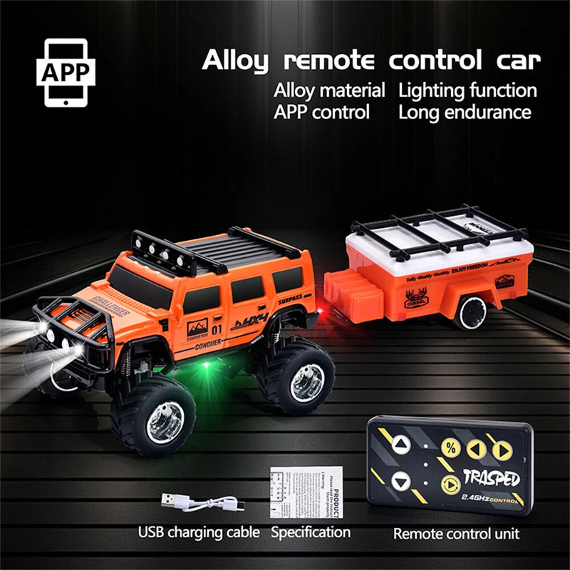 TRASPED HG4-221/222 RTR 1/64 2.4G Mini RC Car Alloy Shell Hummer Off-Road Climbing Truck Support App Remote Controlled LED Light Simulated Vehicle Three Speed Cruise Control Desktop Toys Model Collection Gift For Boys