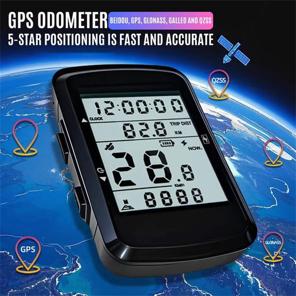 OFFBONDAGE 2.4-inch GPS Wireless Bicycle Computer 5-Star Positioning Type-C Charge Cycle Speedometer Digital Stopwatch Bike Odometer for Road MTB