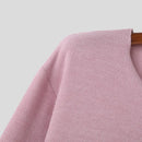 INCERUN Mens Striped V-Neck Long-Sleeve T-Shirt Comftable Solid Color Loose Fit Soft Tshirt Male Plus Size S-5XL