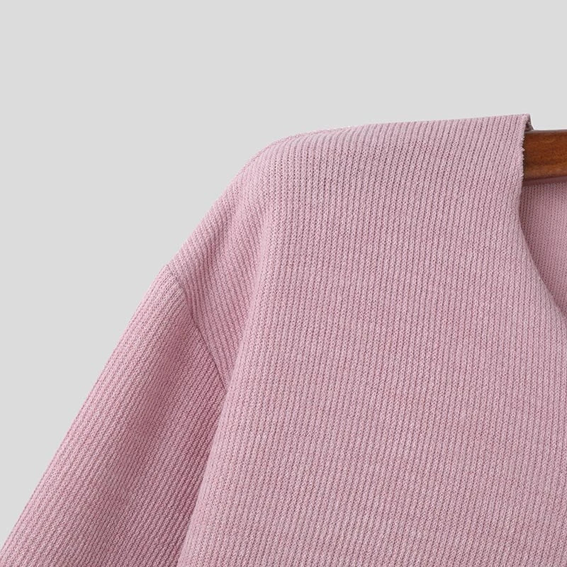 INCERUN Mens Striped V-Neck Long-Sleeve T-Shirt Comftable Solid Color Loose Fit Soft Tshirt Male Plus Size S-5XL