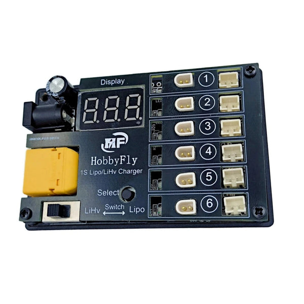 HOBBYFLY 6-Port 1S Battery Charger With Low-voltage Input Protection Charge for 1S 4.20V/3.7V LiPo 4.35V/3.8V LiHV Battery