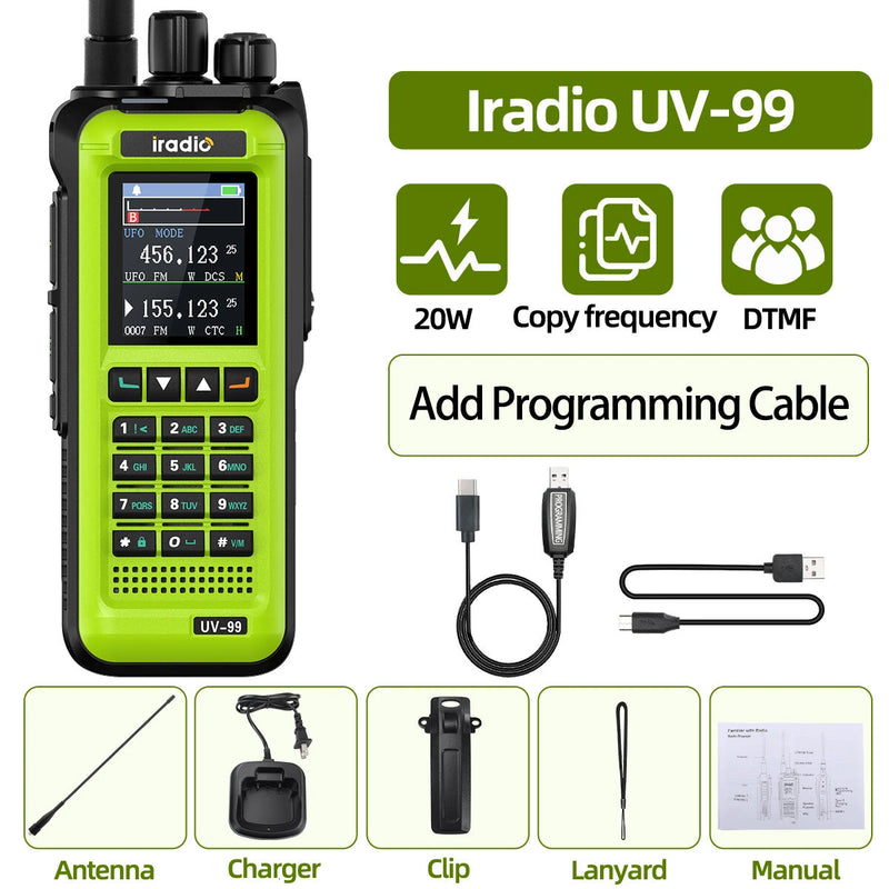 Iradio UV-99 20W Walkie Talkie Air Multi Band High Power FM NOAA 1024CH Wireless Copy Frequency Long Range Type-C Charging Ham Two Way Radio