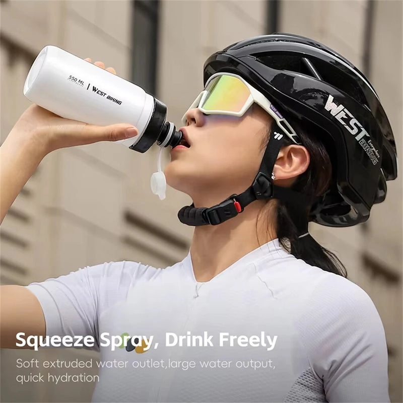 WEST BIKING 550ML Extrusion Bicycle Water Bottle Portable Lightweight Drop-resistant Leak-proof Sports Bike Kettle for MTB Outdoor Cycling