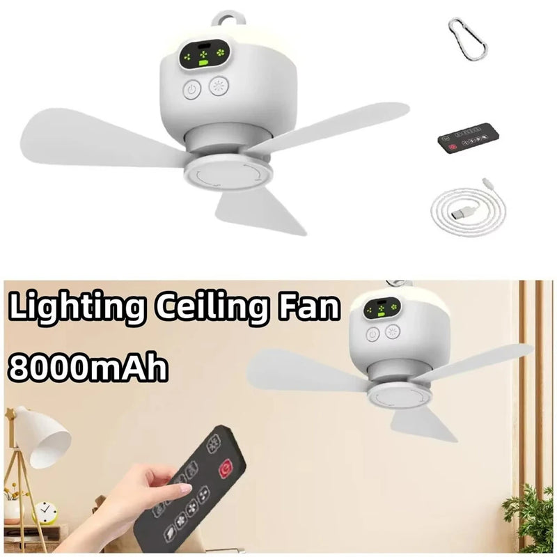 IPRee Portable Ceiling Fans 8000mAh Outdoor Camping Fan Tent Ventilator Cooler Rechargeable Electric Fan Remote Control LED Lighting