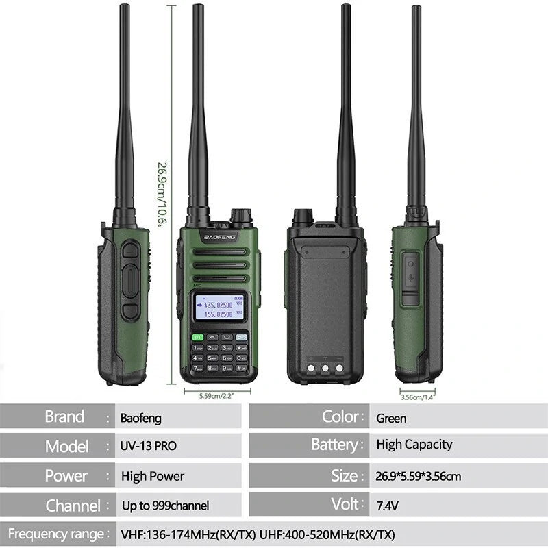 BAOFENG UV13Pro V2 Dual Band Walkie Talkie 999 Channels 1800mAh 16KM Long Range Type-C Charger Transceiver Ham Two Way Radio European Standard