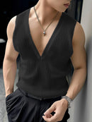 INCERUN Men Tank Tops V-neck Mesh Knitted Sleeveless Vests Streetwear Tanks Fashion Casual Men Top Clothing