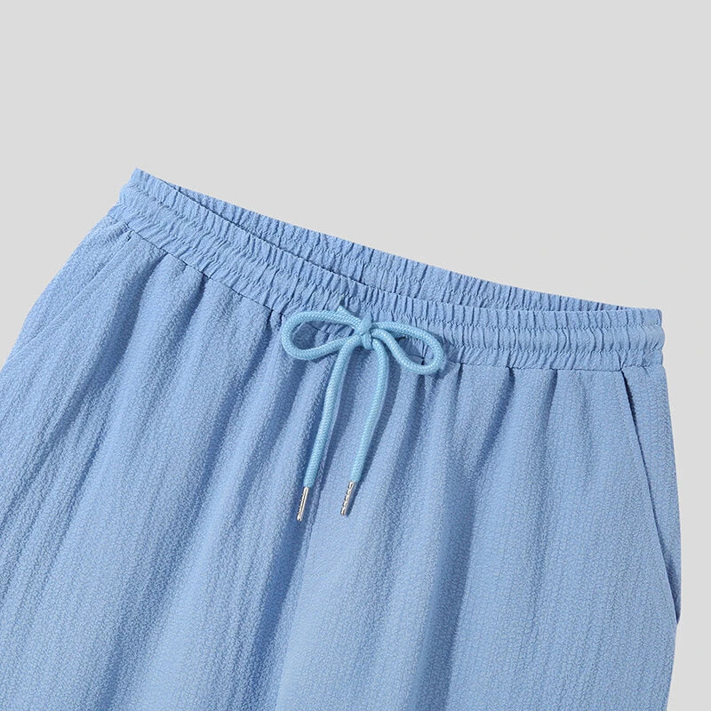 INCERUN Men Sets Summer Solid Color Casual Mens Two-piece Suits Lightweight Short Sleeved Shirt & Pant with Pockets