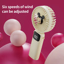 USB Mini Silent Handheld Folding Fan Digital Display 6 Speed Of Wind With Portable Stand Small Fan