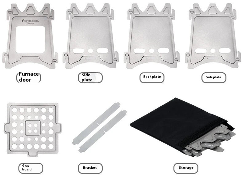 Portable Outdoor Wood Camping Barbecue Wood Stove Camping Portable Folding Card Stove Titanium Alloy Stove Titanium