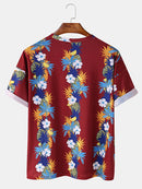 Mens Fashion Floral Printing Crew Neck Breathable Short Sleeve Casual T-Shirts