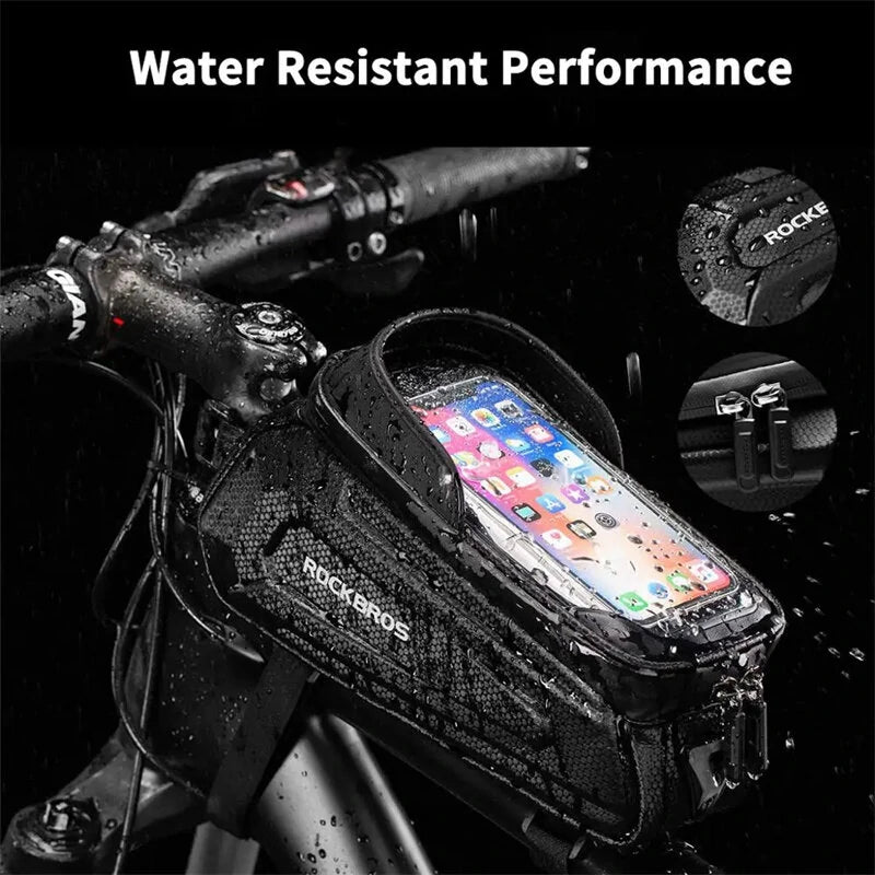 ROCKBROS Bicycle Bag 1.7L Frame Front Tube Cycling Bike Phone Mount Bag Waterproof Phone Case Holder 6.8 Inches Touchscreen Bag Accessories