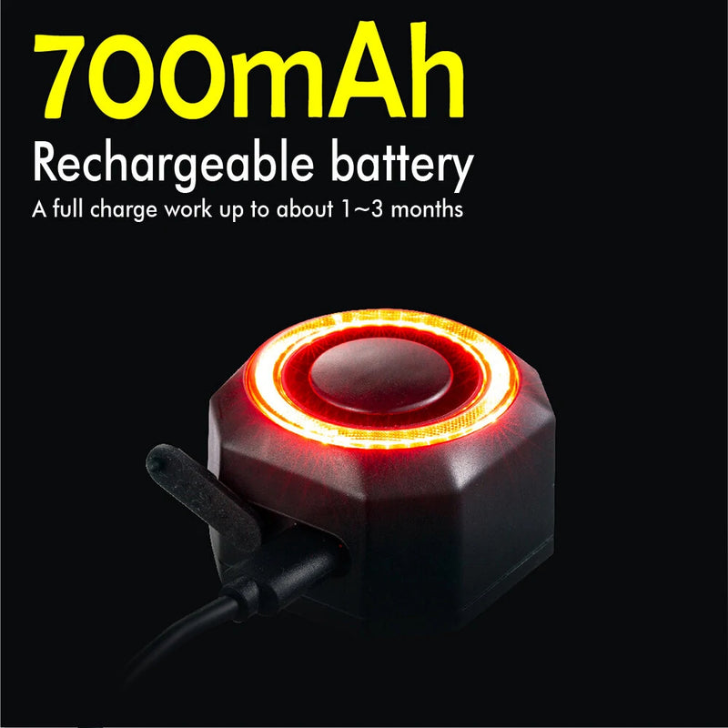 BIKIGHT Smart Brake Sensing Bike Taillight 700mAh Battery Alarm Rear Light 4 Light Modes USB-C Rechargeable IP65 Waterproof Bicycle Rear Light with 110dB Horn Wireless Remote