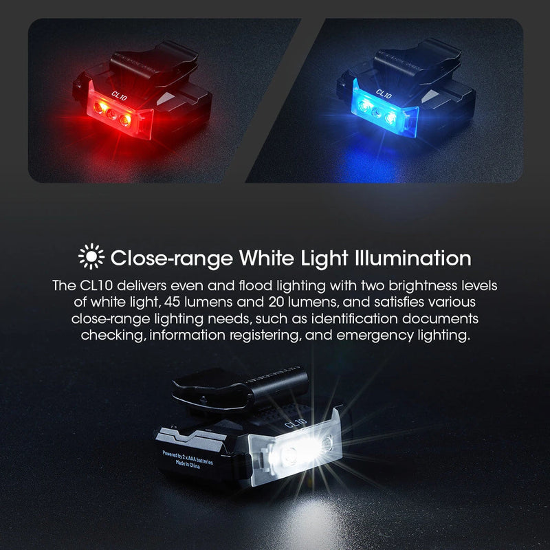 NITECORE CL10 Versatile Clip-on Light Ultra Lightweight Chest Lamp/Shoulder Lamp/Hat Lamp With Red Blue Light Night Light SOS Signal Light