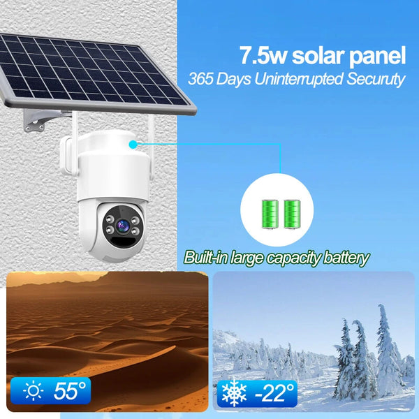 Guudgo 4MP HD Solar Powered Security Camera Video Surveillance Waterproof Full Color Night Vision WiFi Pan Tilt Two-Way Audio PIR Motion Camera