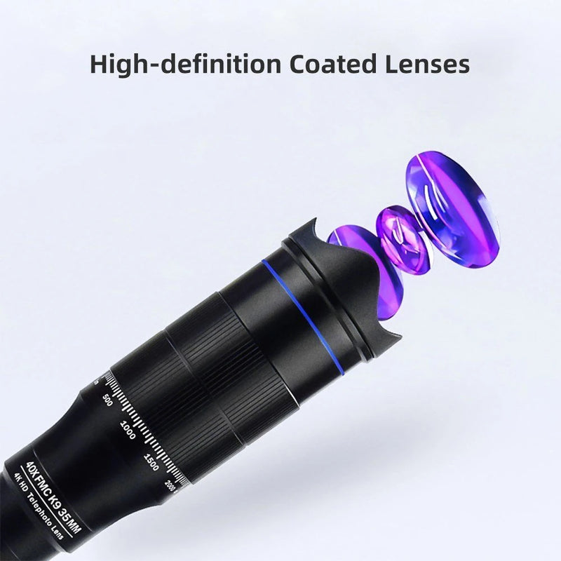 Zoom Phone Camera HD Lens 40X Long Focus Telephoto Monocular Telescope Optical Glass ED FMC BAK4 with Tripod BT Shutter