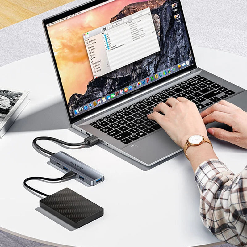 SAMZHE 5 in 1 USB3.0 Hub Docking Station USB Adapter with USB3.0*4 / PD USB-C for Phone PC Laptop Matebook