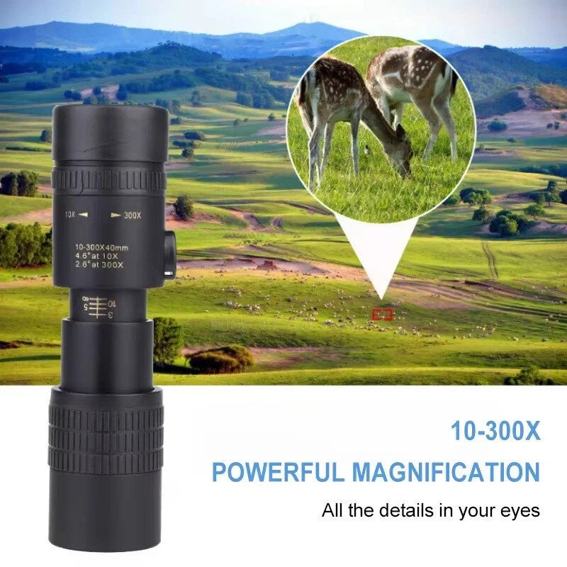IPRee 10-300x40 Zoom Telescope HD 4K Portable Strong Long Range Professional Monocular BAK4-Prisms For Hunting Camping