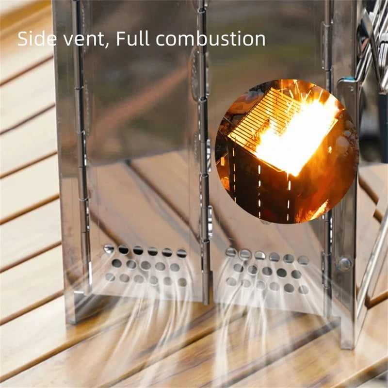 IPRee Folding Stainless Steel Oven Portable Wood Burner Camping Wood Stove Mini BBQ Grill Carry Bag Camping Supplies Fire Wood Heater