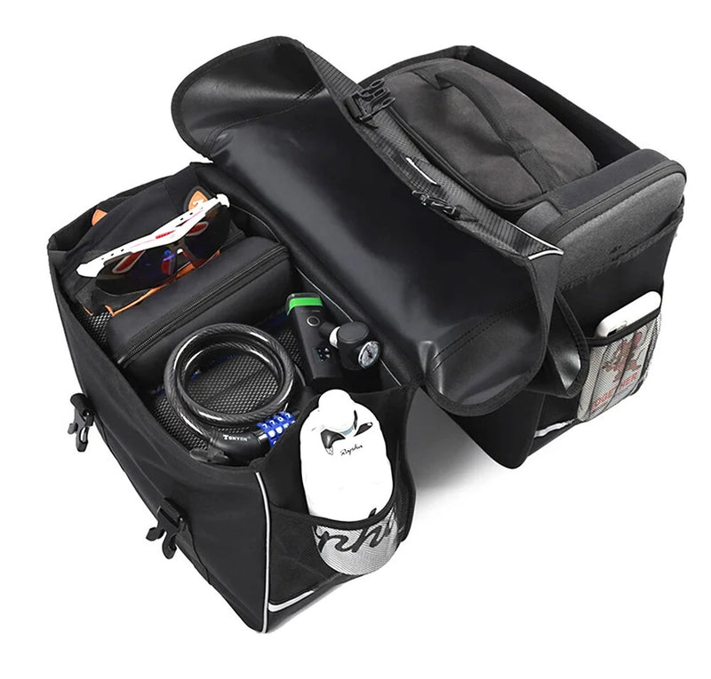 WEST BIKING 30L Bicycle Panniers Bag with Rain Cover Wear-resistant Cycling Travel Saddle Bag Night Reflective Bike Rear Luggage Bag for MTB