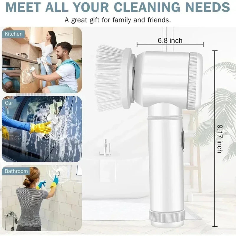 Electric Cleaning Brush Kitchen Bathroom Multifunctional Cleaner Electric Scrubber Bathroom Cleaning Brush USB Rechargeable with 5 Replaceable Brush Heads