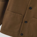 INCERUN Mens Solid Button Front Casual Tweed Jacket Comfortable Crew Neck Outerwear with Side Pockets Large Size S-5XL for Fall