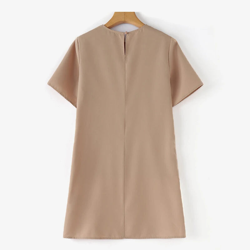 ZANZEA Fashion Style Womens Temperament Pleats Splicing Dresses Ladylike Short Sleeved Mini Contrast Dress
