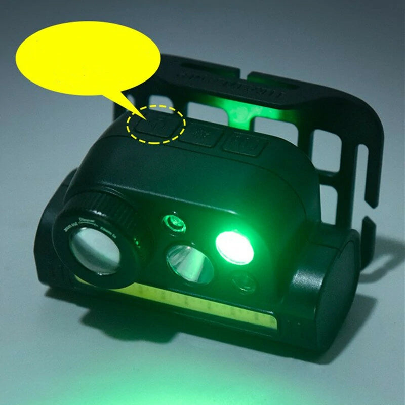XPG+COB Red And Green Light With Magnet Built-in Battery USB Charging Wave Sensing Zoom Strong Light Headlamp