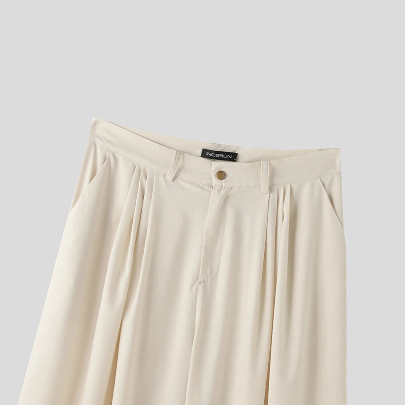 INCERUN Men Stylish Design Ankle Part Floral Print Wide Leg Pants with Pockers, Comfy Loose Botton Zipper Trousers 5XL for Spring Summer Fall