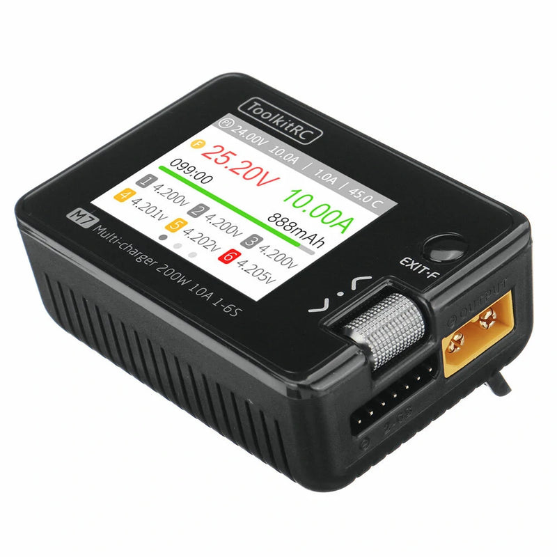 ToolkitRC M7 200W 10A DC Balance Charger Discharger for 1-6S Lipo Battery with With Voltage Servo Checker ESC Tester Receiver Signal Tester Quick Charger Function
