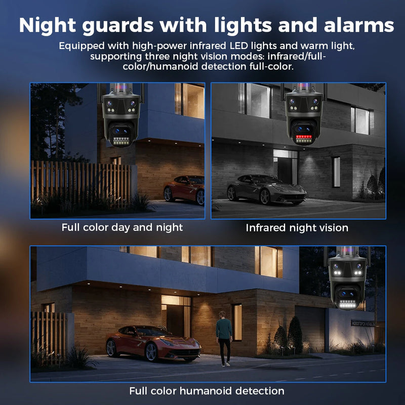 Hiseeu WF114 8MP 4K WiFi IP Camera Outdoor 8x Zoom Four Lens & Three Screen Auto Tracking Home Security CCTV Surveillance camera