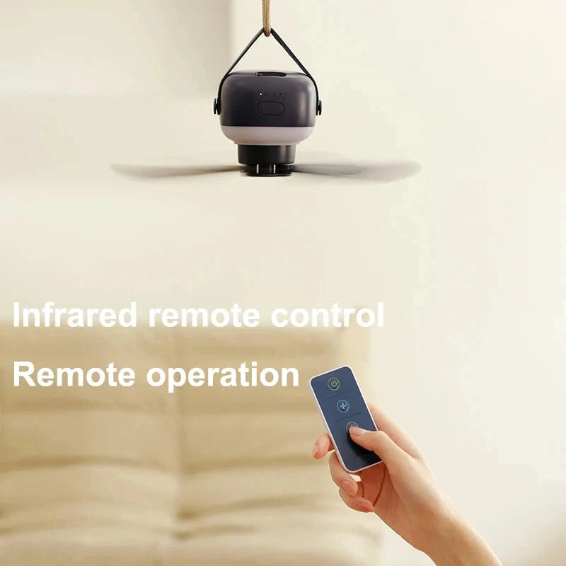 Portable Ceiling Fan 7200mAh Cooling Fan Outdoor Camping Fan Tent Ventilator Cooler Rechargeable Electric Fan Night Light with Remote Control