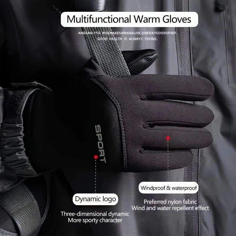 Winter Cycling Gloves Waterproof Outdoor Sports Running Motorcycle Touch Screen Unisex Non-slip Warm Full Finger Gloves