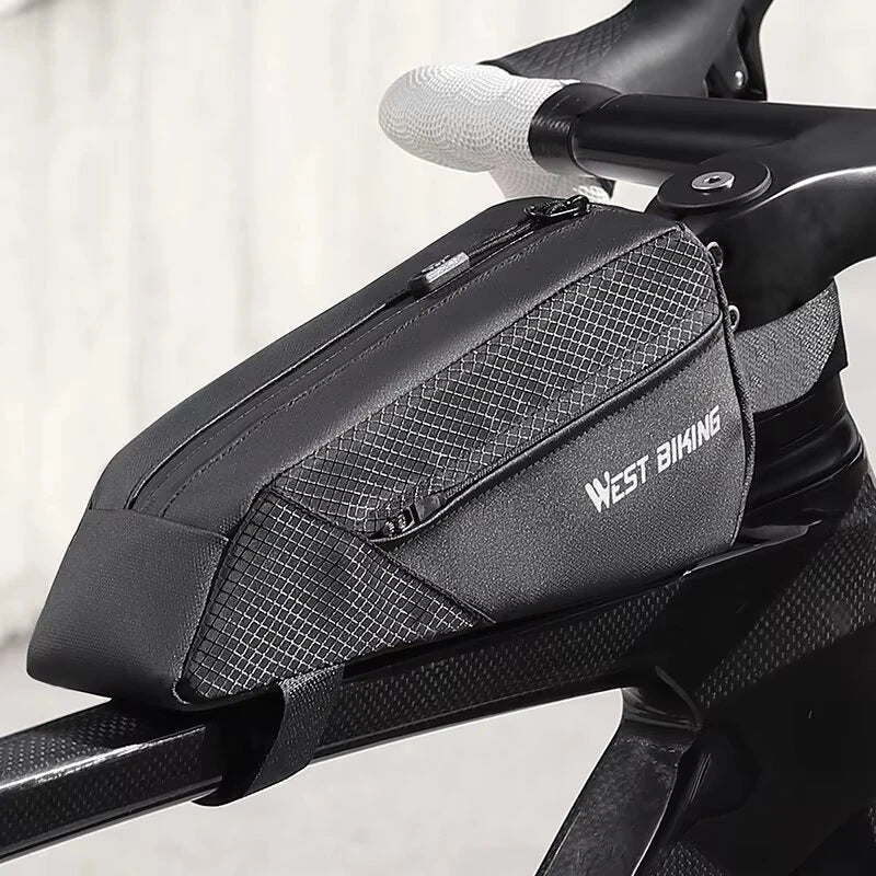 WEST BIKING 1L Bicycle Top Tube Bag Narrow Side Design Velcro Fastening Portable Zipper Storage Cycling Bag for MTB & Road Bikes